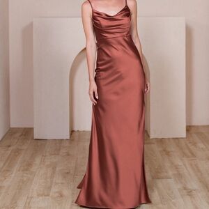 Revelry Skye Satin Cinnamon Rose Maxi Dress Size 10